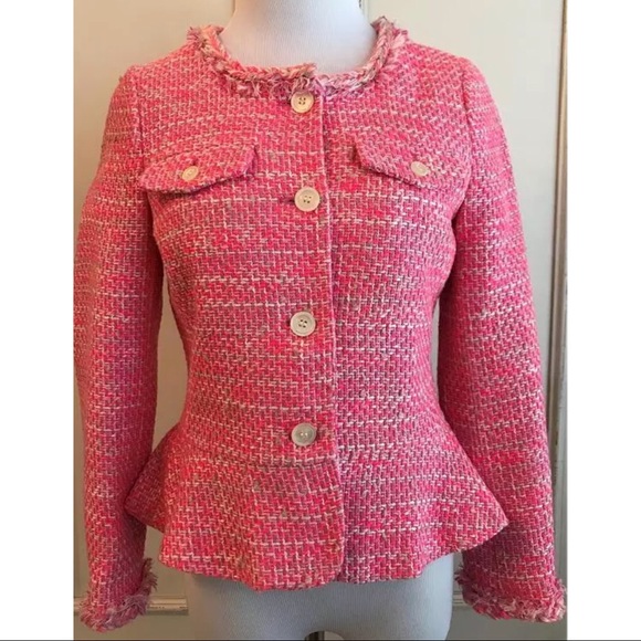 JCREW Peplum Tweed Neon Fuchsia Jacket Size 14 NEW - Picture 5 of 8