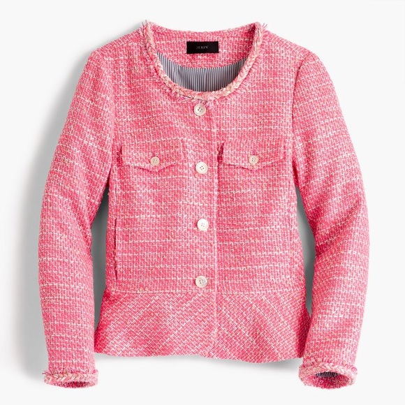JCREW Peplum Tweed Neon Fuchsia Jacket Size 14 NEW - Picture 8 of 8
