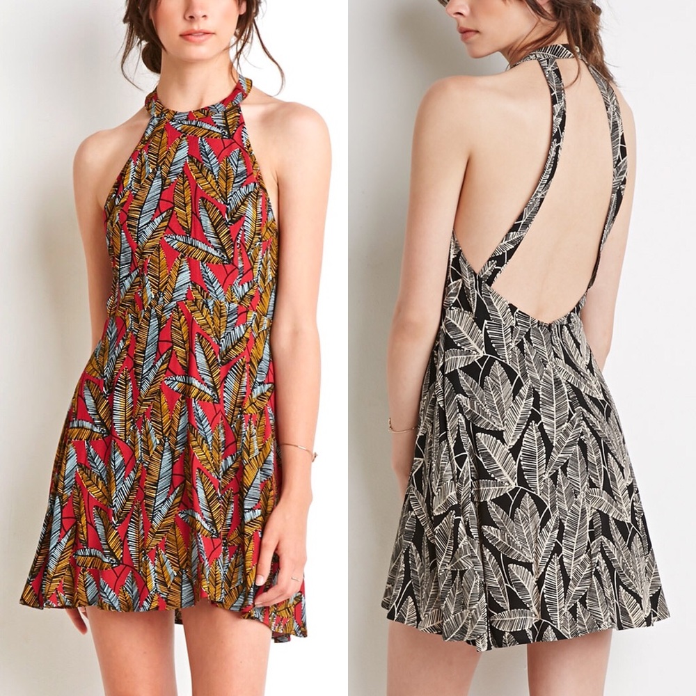 Leaf Print Halter Dress