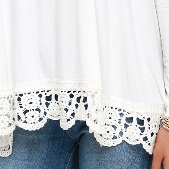 White Lace Trimmed Hi-Lo Shirt - Picture 4 of 6