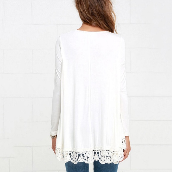 White Lace Trimmed Hi-Lo Shirt - Picture 3 of 6