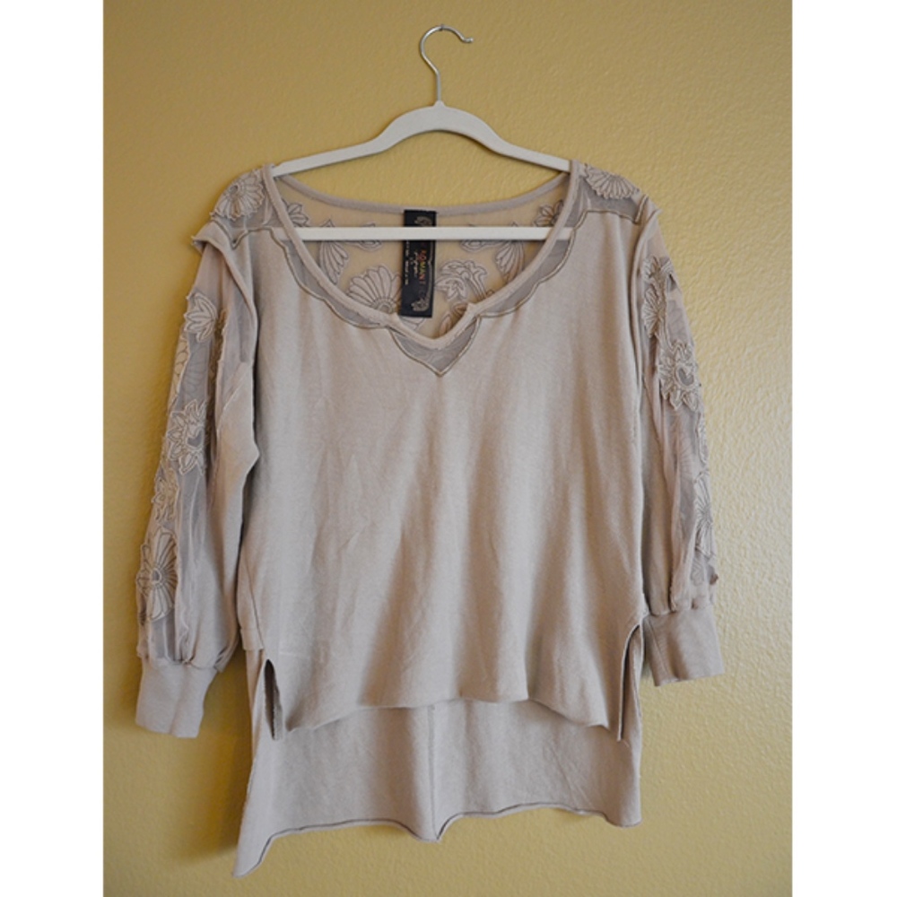 Free People Floral 3/4 Sleeve top
