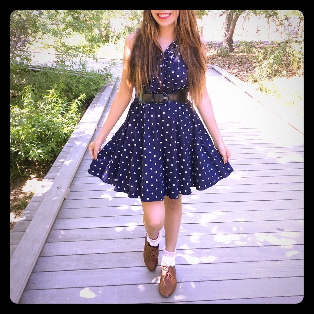 Bailey Blue Vintage Blue Polka Dot Dress(Medium)