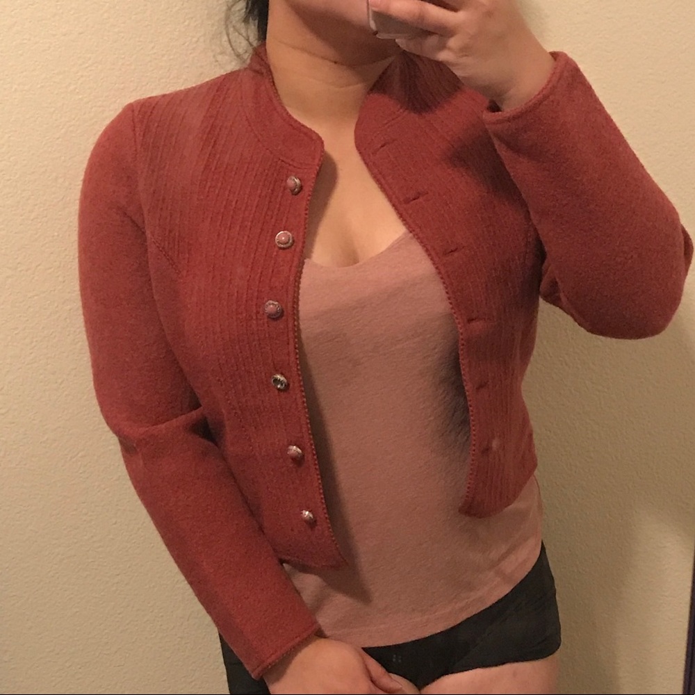 Wool Red Cropped Blazer Jacket