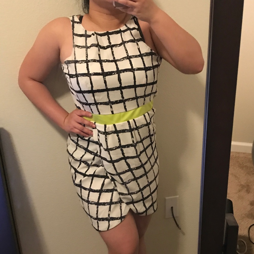 Tulip Grid Mini Black and White Dress