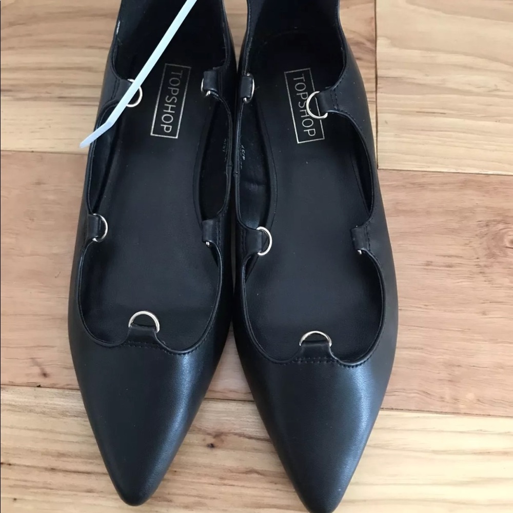 Topshop Black Ballerina Faux Leather Flats US 6.5