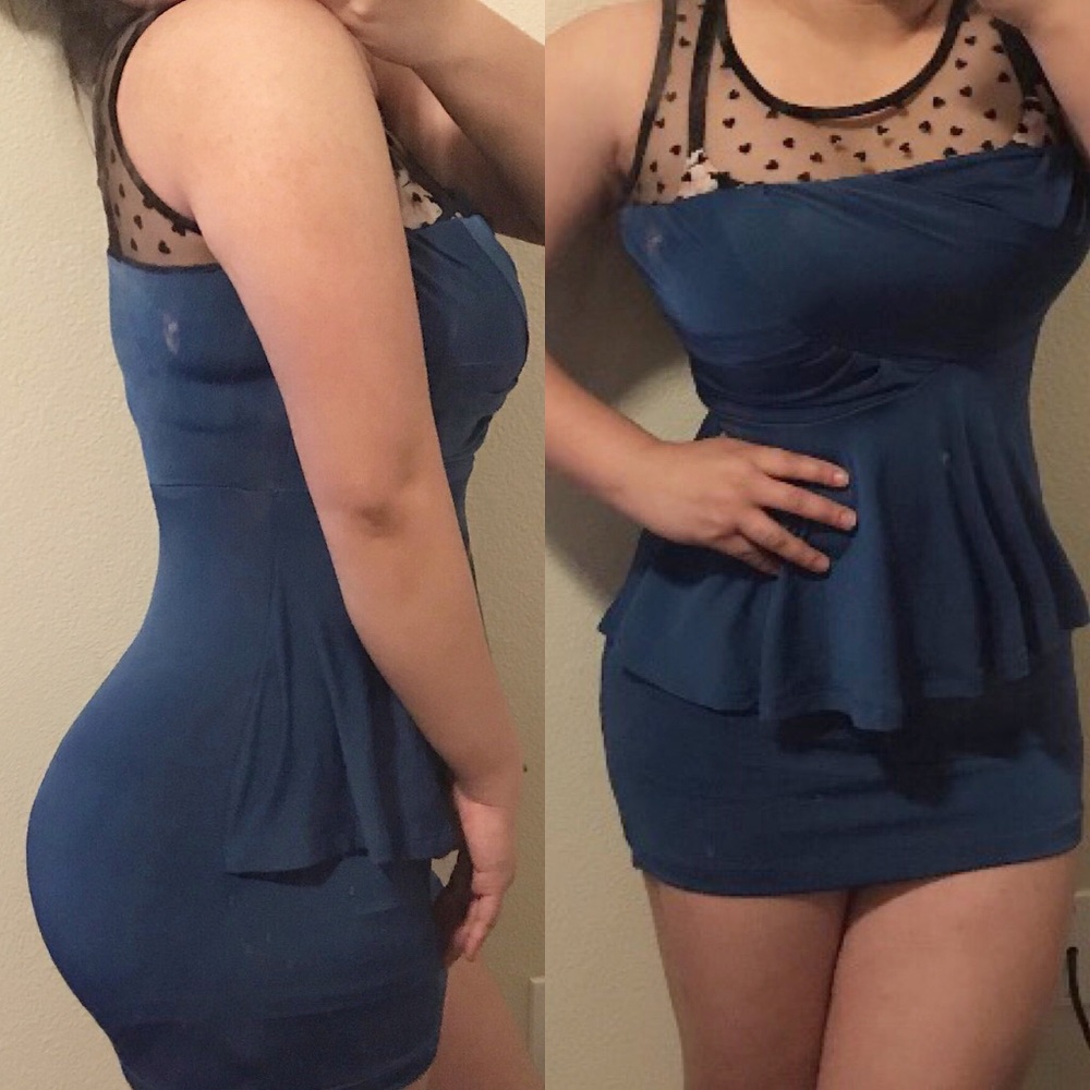 Mesh Sweetheart Blue Peplum Mini Dress