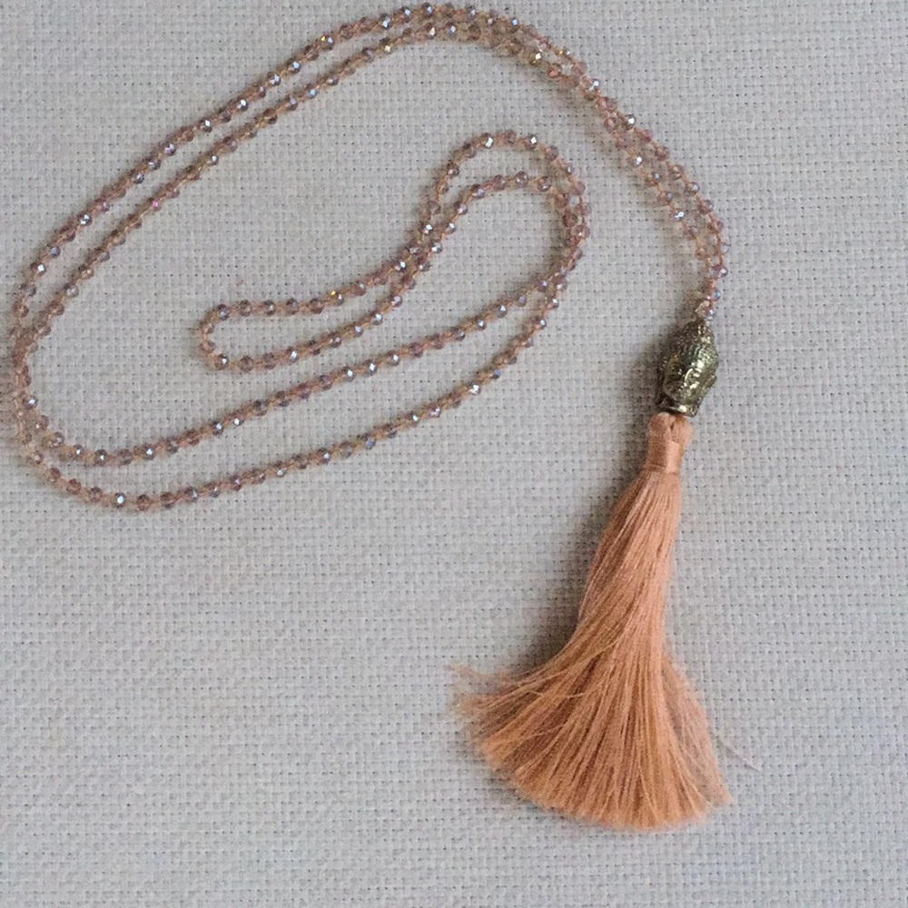 Handmade beaded necklace with brass Buddha head