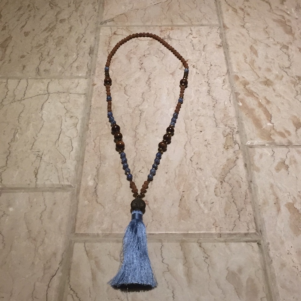 handmade tassel carved beads blue lapis necklace