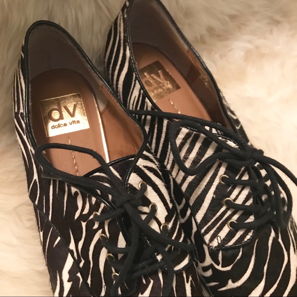 DOLCE VITA women’s zebra calf hair lace oxfords