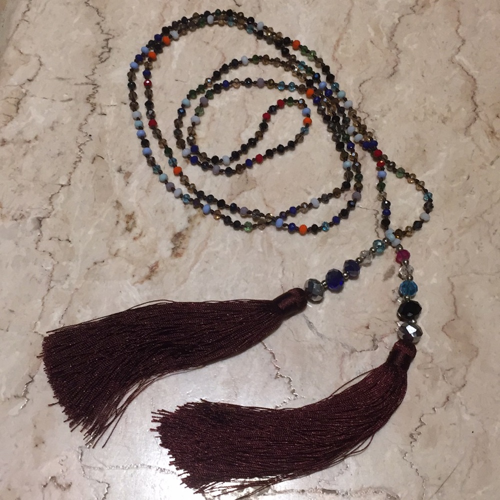 Hanebeaded lariat glass multi color necklace