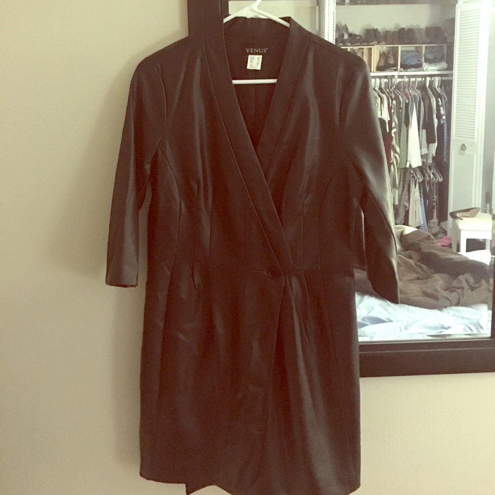 Faux leather women's wrap dress