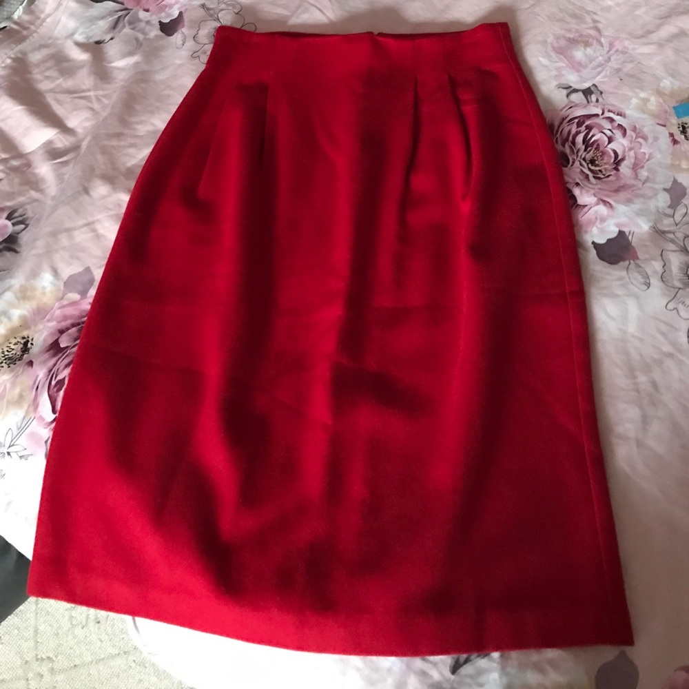 Vintage Red Wool Pencil Skirt Lined 26” Waist