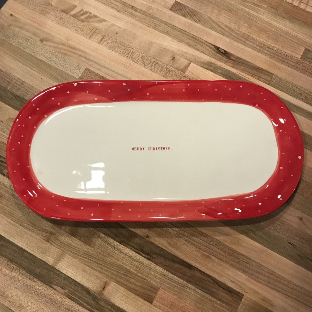 Rae Dunn Red Merry Christmas Platter Plate Polka