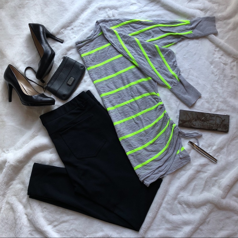 Express Women’s Gray & Neon Yellow Striped Sweater