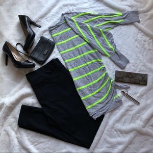 Express Women’s Gray & Neon Yellow Striped Sweater