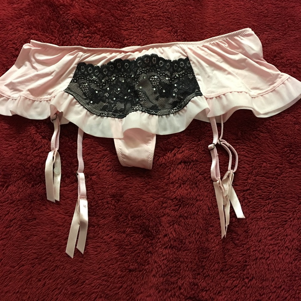 Pink thong panty with garters