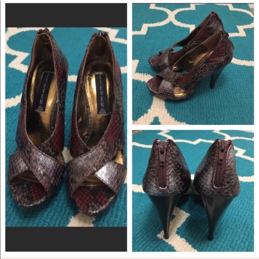 Steven by Steve Madden Snake Skin Peep Toe Heels