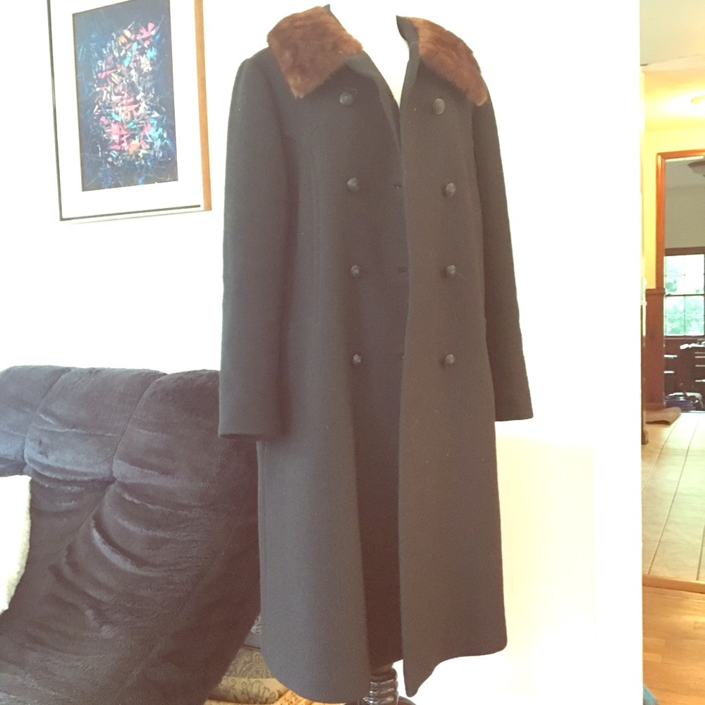 Vintage 60s black wool sarell fur coat