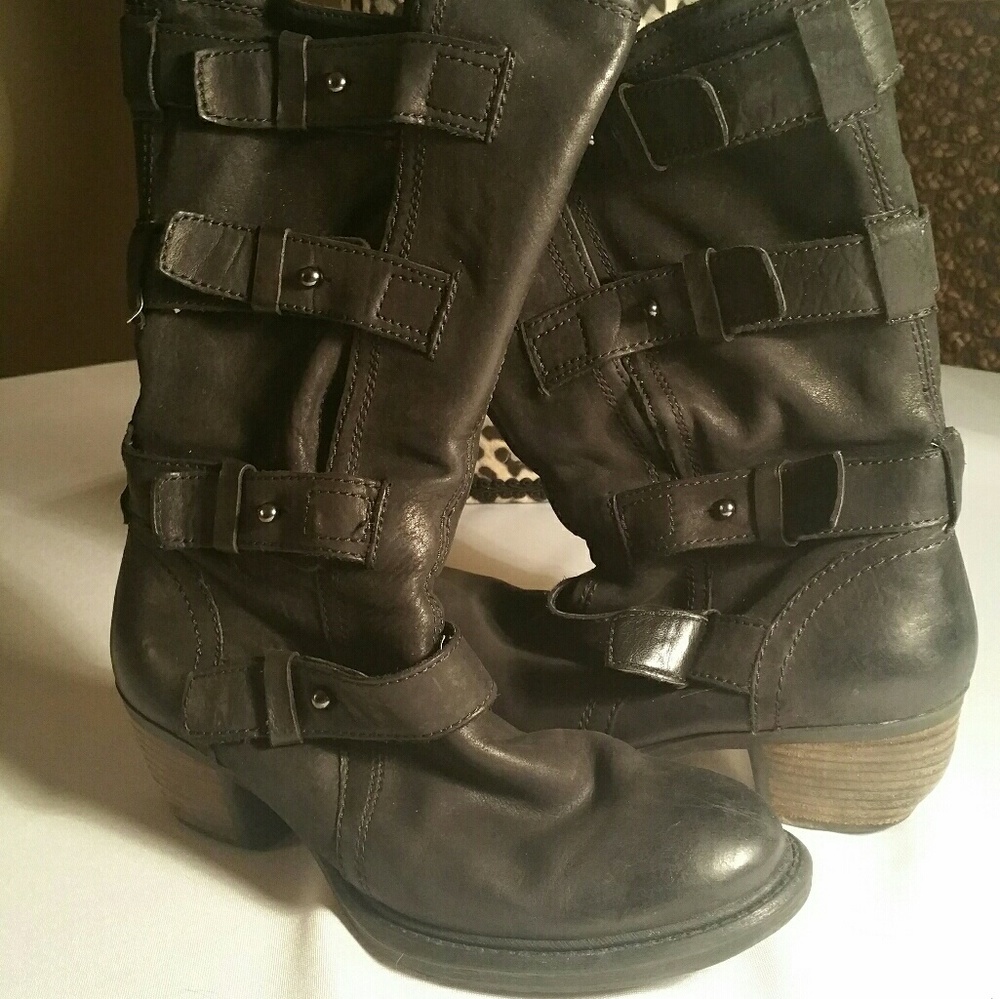 Black Leather Moto Boots