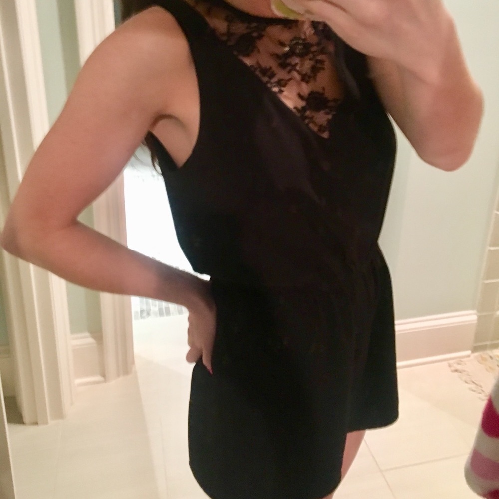 Aqua Black Romper w/ Lace Detail & Open Slit back