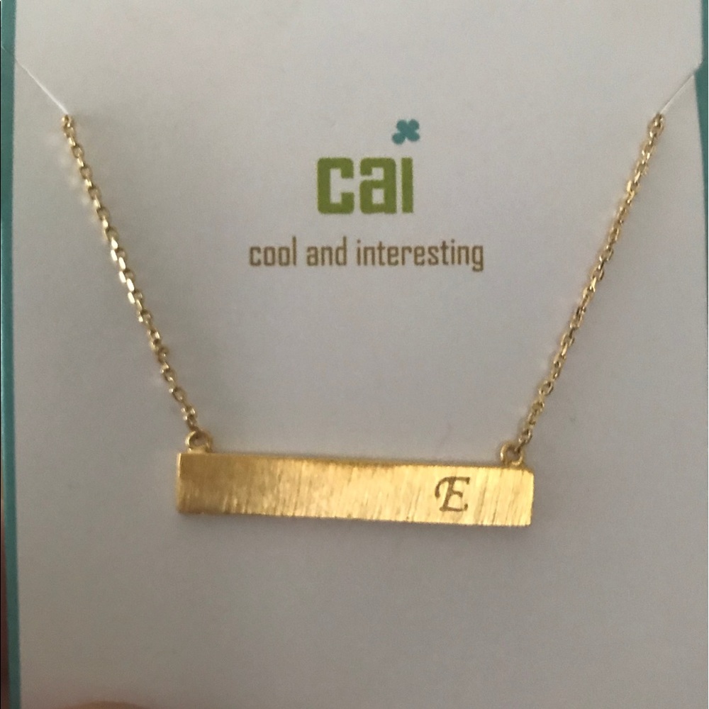 Cool and Interesting Gold Bar “E” Initial Necklace