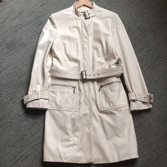 white leather trench