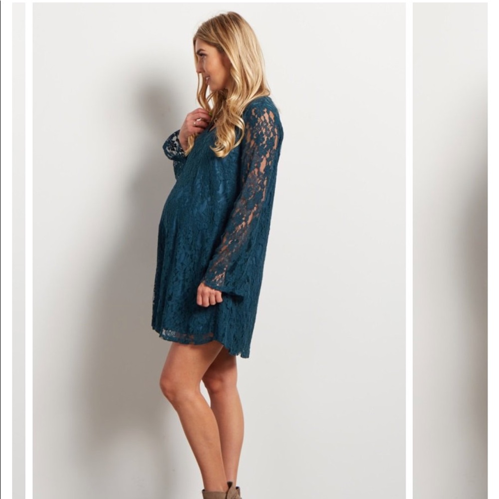 Green Lace Bell Sleeve Maternity Dress/Tunic - Picture 2 of 5