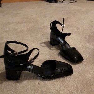 Prada patent leather ankle strap pumps