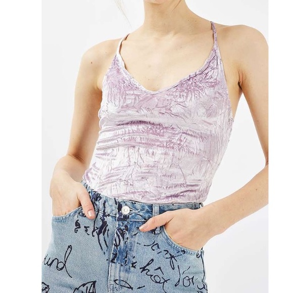 NWT Topshop Velvet Bodysuit-Lavender-Size 2 - Picture 2 of 4