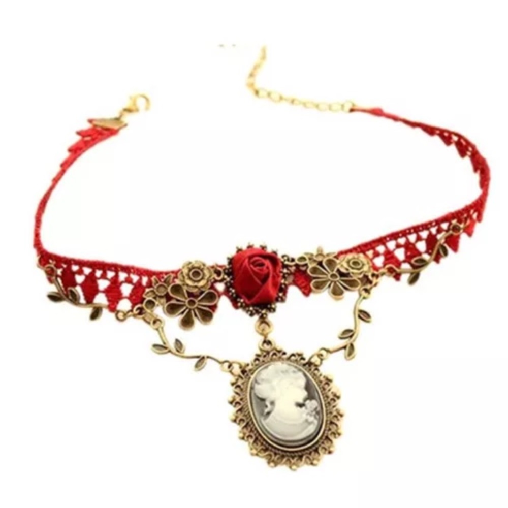 🆕 Victorian Gothic Red Rose Lace Vintage Choker - Picture 3 of 3