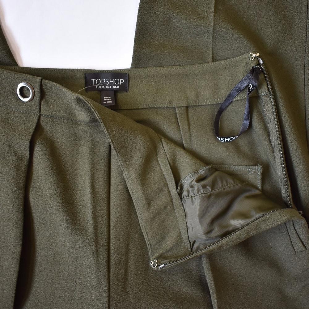 NWT Topshop High Rise Grommet Pleat Pant-Olive - Picture 6 of 6