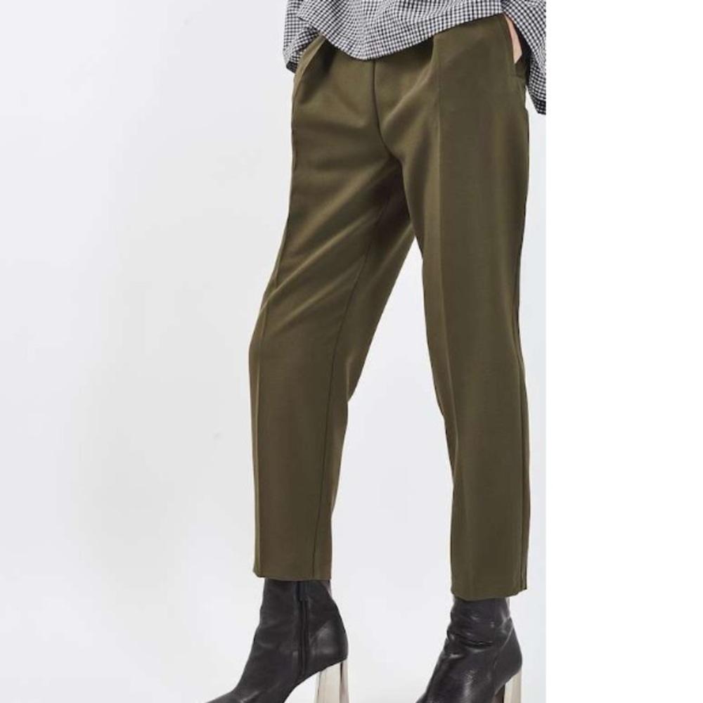 NWT Topshop High Rise Grommet Pleat Pant-Olive - Picture 3 of 6