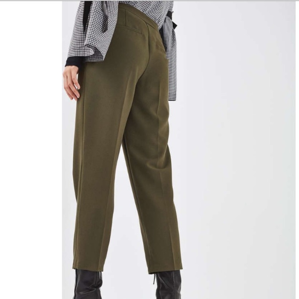 NWT Topshop High Rise Grommet Pleat Pant-Olive - Picture 5 of 6