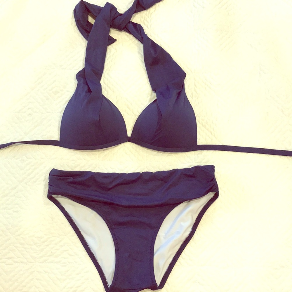 Navy blue halter bikini