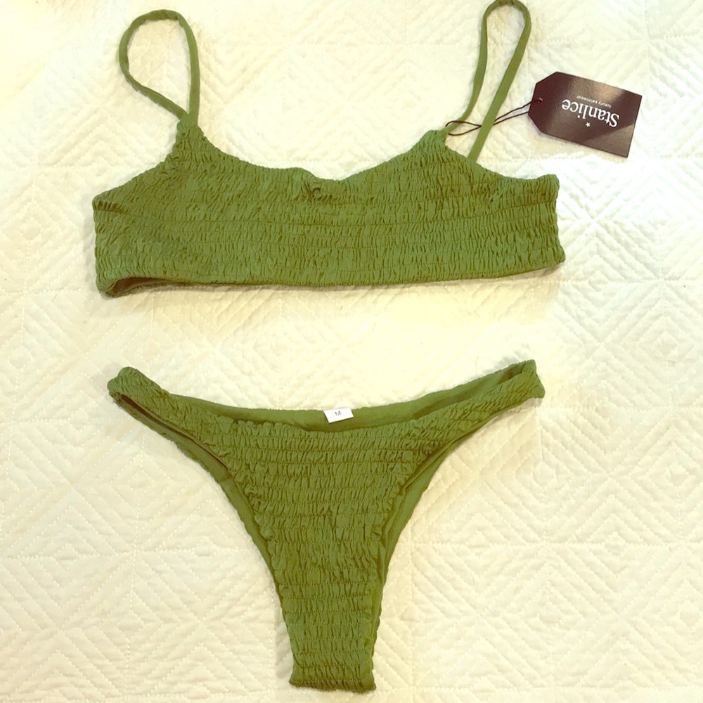 Olive green bandeau bikini