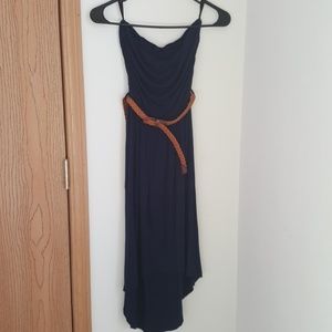 Strapless navy blue dress