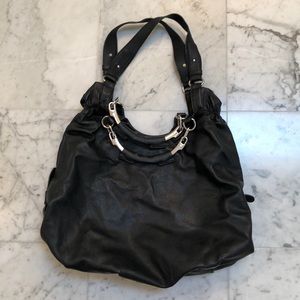 Large black leather handbag