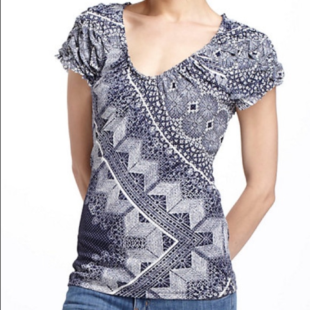 EUC ANTHROPOLOGIE Delan Tee Navy Lace Geo Sz Small