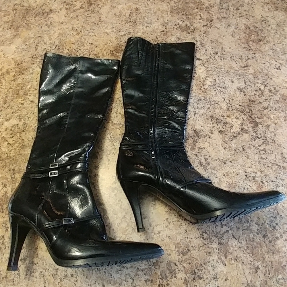 Faconnable Black Knee High Leather Boots - Size 8M