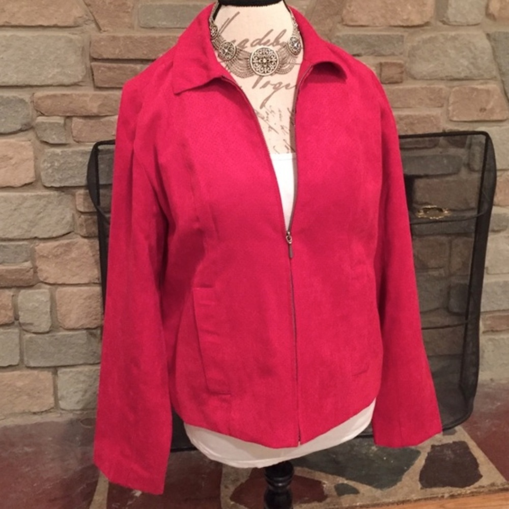 Christmas Red Zippered Faux Suede Jacket