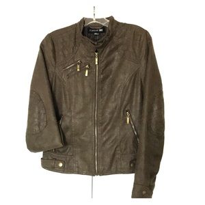 Olive Green Faux Leather Military Style Jacket