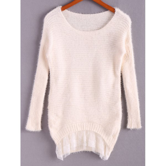 Sweaters - HOST PICK Scoop Neck Lace Hem Women's Sweater