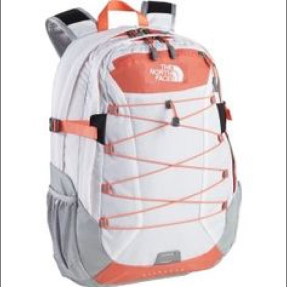 Coral and white  North face backpack