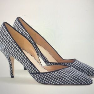 JCrew DOrsay pumps, navy white harringbone