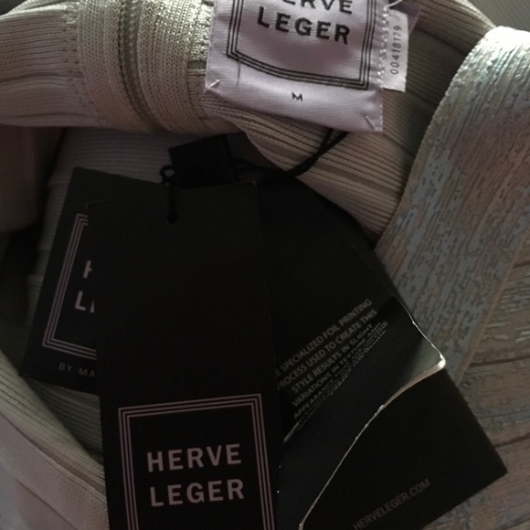 Authentic new HERVE LEGER EVA DRESS IN ICY GRAY - Picture 2 of 8