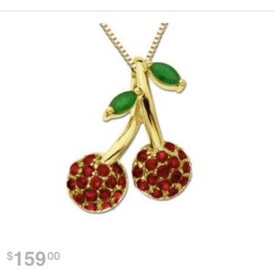 Gold, ruby & emerald cherry pendant