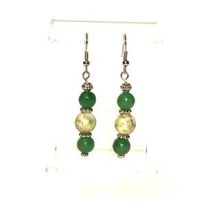 Earrings, Hand Crafted, Green Silver