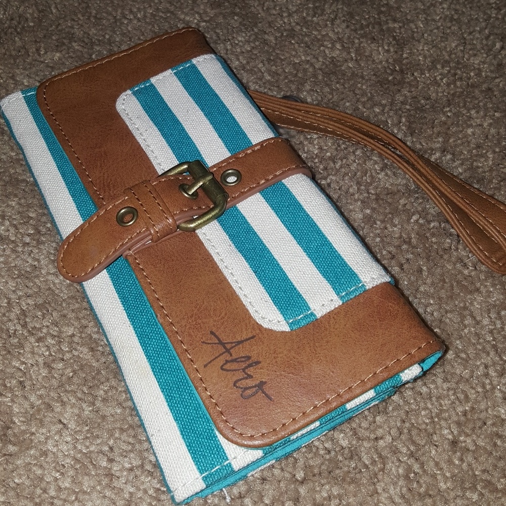 Aeropoatale Canvas & Pleather Wristlet Wallet