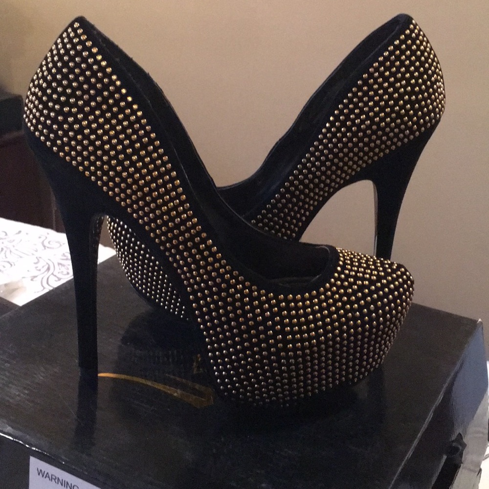 Black Gold Studded Platform Heels